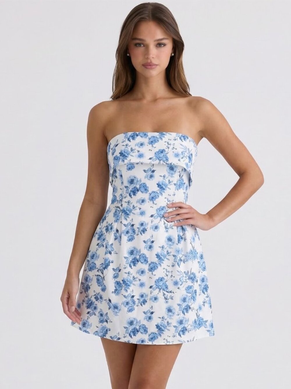 MORE TIME BLUE AND WHITE FLORAL MINI DRESS
